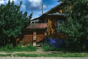 Дом в деревне; деревянный дом; деревня.