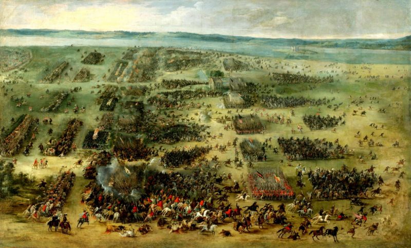 Перамога пад Кірхгольмам. Карціна мастака эпохі. Злева бачныя гусарскія харугвы