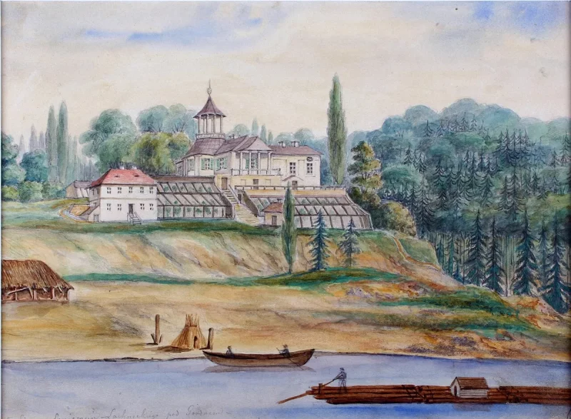 Сядзіба ў Панямуні ў 1861-1877 гадах на малюнку Напалеона Орды. Крыніца: commons.wikimedia.com