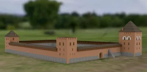 3D-рэканструкцыя Крэўскага замка з трэцяй вежай. Крыніца: xraytours.com
