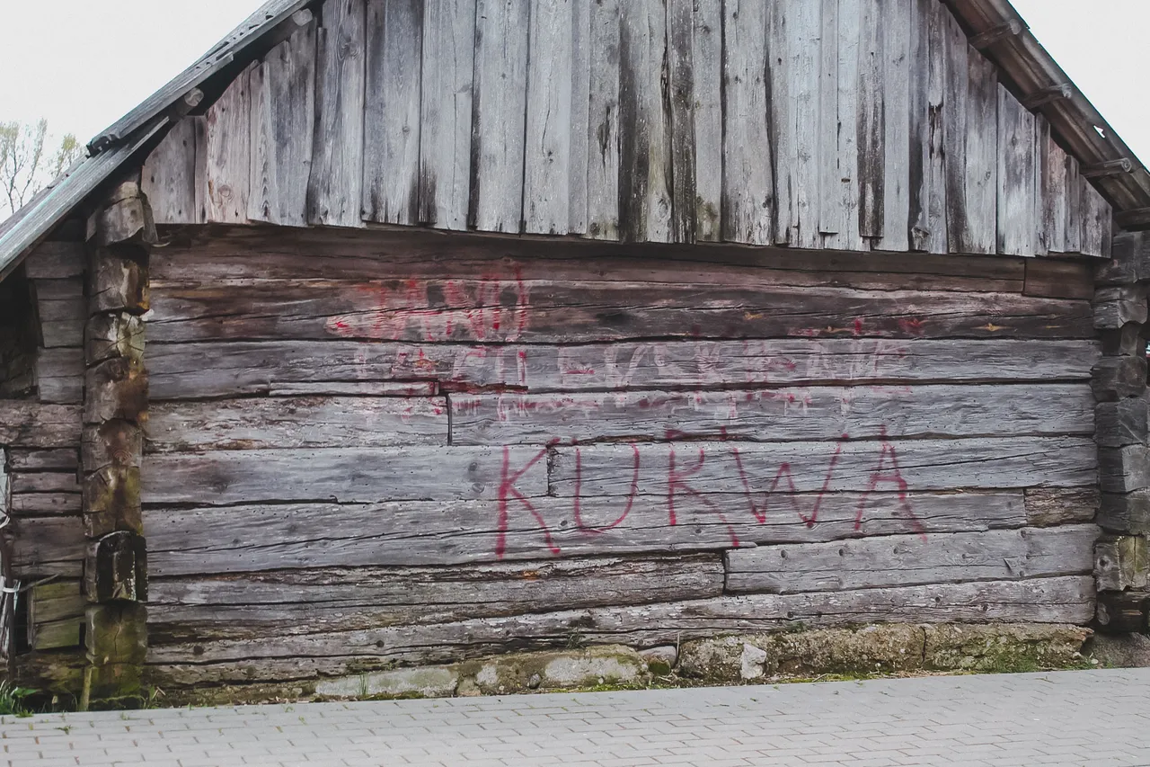 Польскамоўны надпіс на сцяне ў Дзевянішках. Фота: Hrodna.life